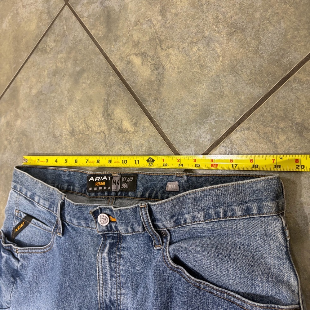 Ariat Rebar M4 Relaxed Bootcut Men's Blue Denim Jeans Cotton Logo 5-Pocket 38x34 - Picture 11 of 15